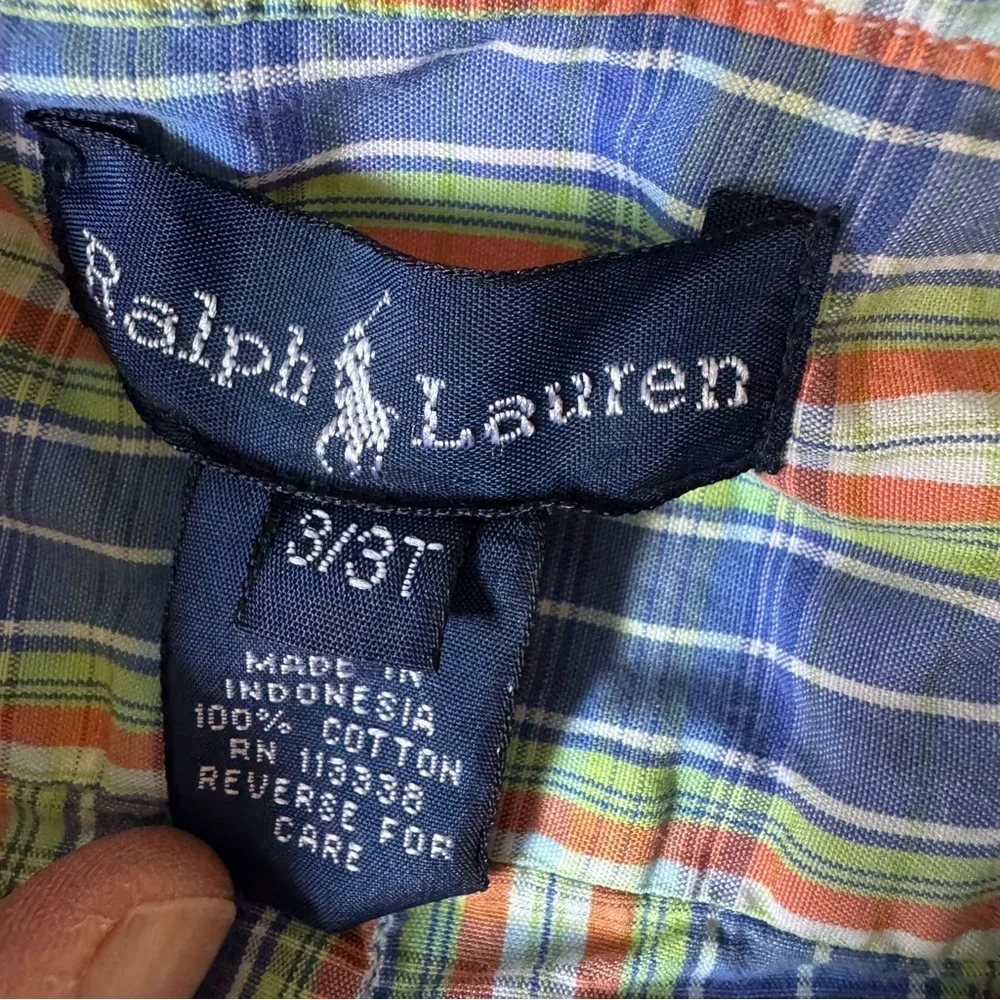 Ralph Lauren Blue Green Plaid Shirt Short Sleeve Classic Preppy Button Up 3T